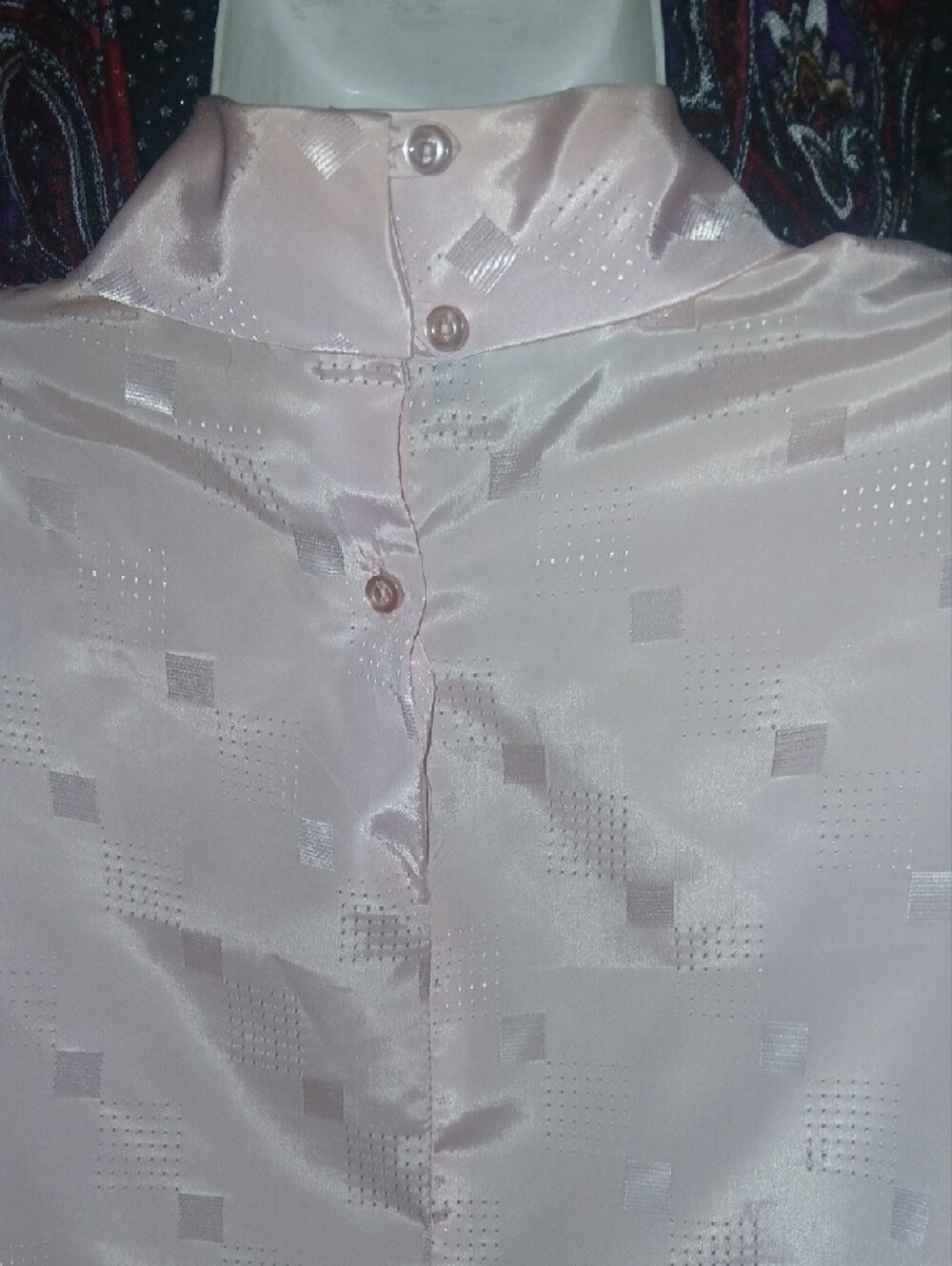 jonathan martin 80s Vintage Light Pink Satin Blouse with Subtle Geometric Shine - Picture 6 of 8